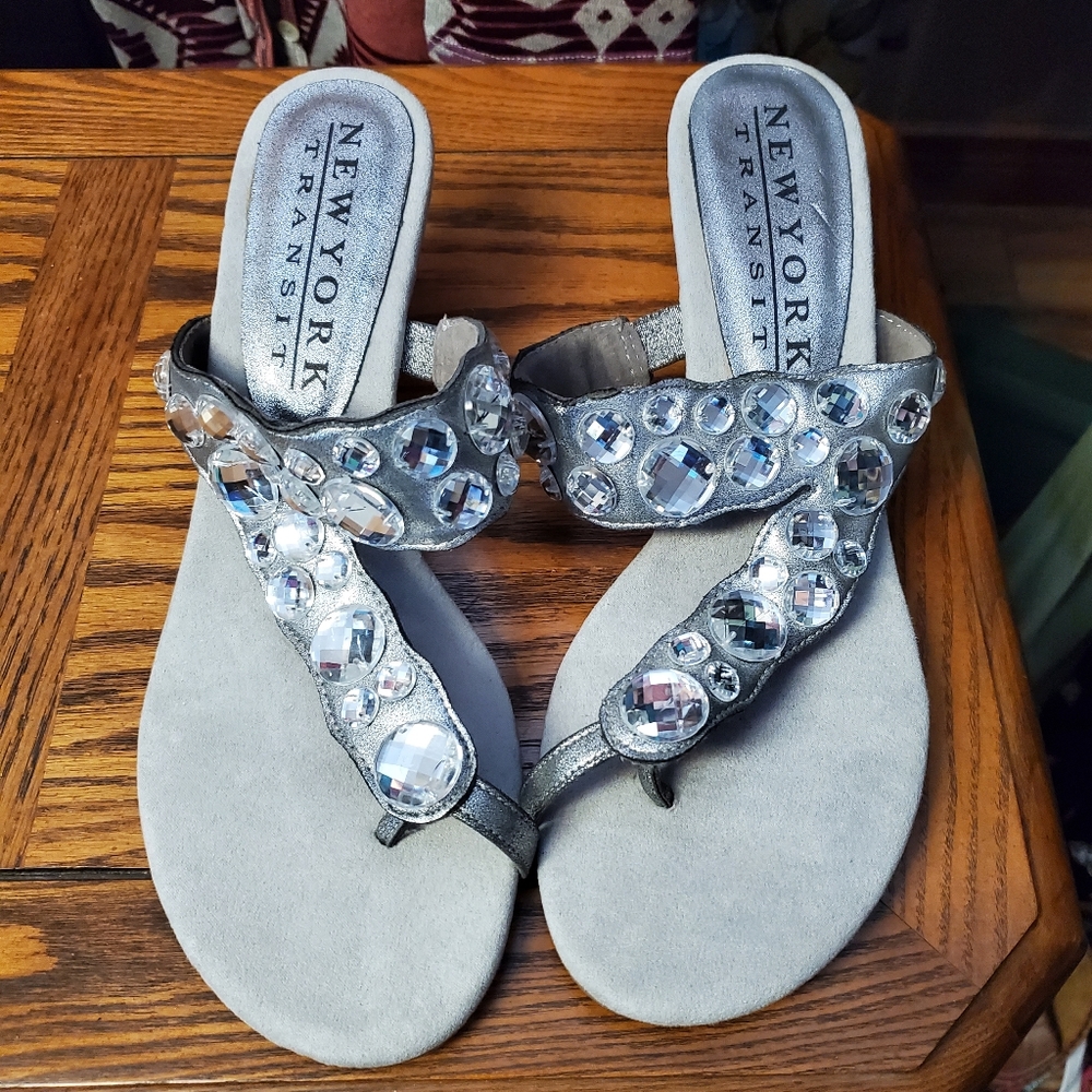 New York Transit wedge sandals with bling